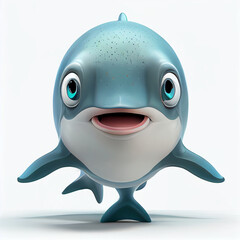 Adorable cartoon baby Dolphin character isolated on white background. Generative AI