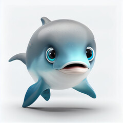 Adorable cartoon baby Dolphin character isolated on white background. Generative AI