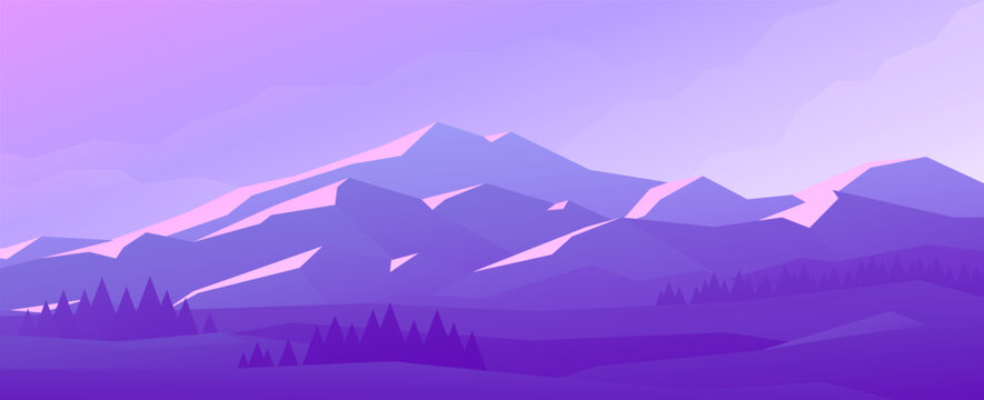Horizontal widescreen illustration of nature with mountain view.
