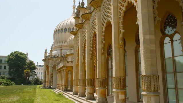 Close-up view of the stunning Royal Pavilion, also known as the Brighton Pavilion, a former royal residence completed in 1823