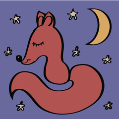 fox sleeps linear drawing wild red animal lives in the forest sleeps in a hole