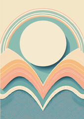 A set of backgrounds for text, landscape psychedelic hippie art, a frame of stylized waves. 