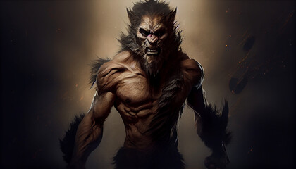 A werewolf with sharp claws and fur standing on end generated by AI