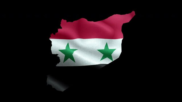 4K waving national flag of Syria on the map. Loop alpha channel seamless Syrian flag on territory. Outline geographic country border of Syria stock video.