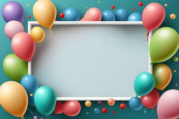 Empty Frame background for festive text for a holiday or birthday patry color balloons. generative Ai
