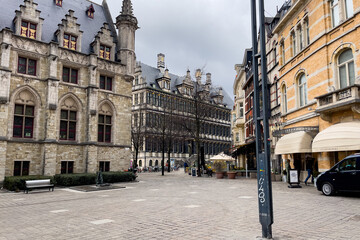 Beautiful buildings near Sint Baafsplein square in Ghent, Belgium