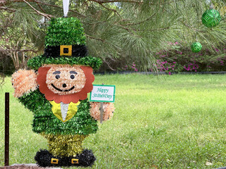 Happy St Patricks Day leprechaun outside background