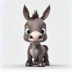 Adorable cartoon baby Donkey character isolated on white background. Generative AI