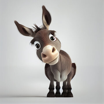 Adorable cartoon baby Donkey character isolated on white background. Generative AI