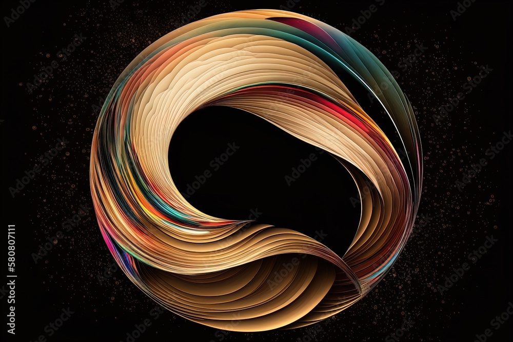 Wall mural colorful cartoon wave with empty circle frame with space for text. creative liquid ocean waves black