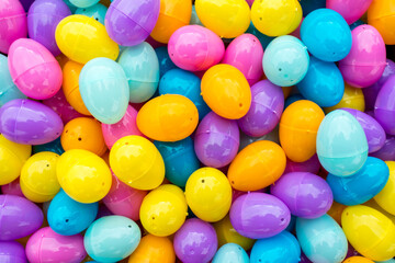 Fototapeta na wymiar Box full of colorfull easter egg treats for children for egg hunting