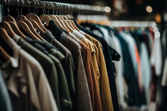 hanger with second hand clothes,used clothes showcase Generative AI