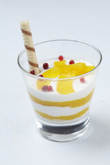 dessert with fruits on the white background