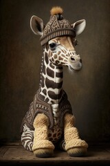 Portrait of a Giraffe dressed kids clothes