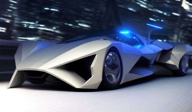 Electric supercars, futuristic silver metallic car design, modern sports car. Generative Ai.