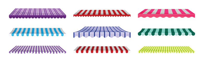 Obraz premium Striped Awning or Overhang as Secondary Covering of Fabric Vector Set