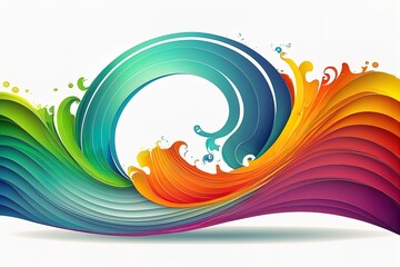 Fototapeta na wymiar Colorful cartoon wave with empty white circle frame with space for text. Creative liquid ocean waves background