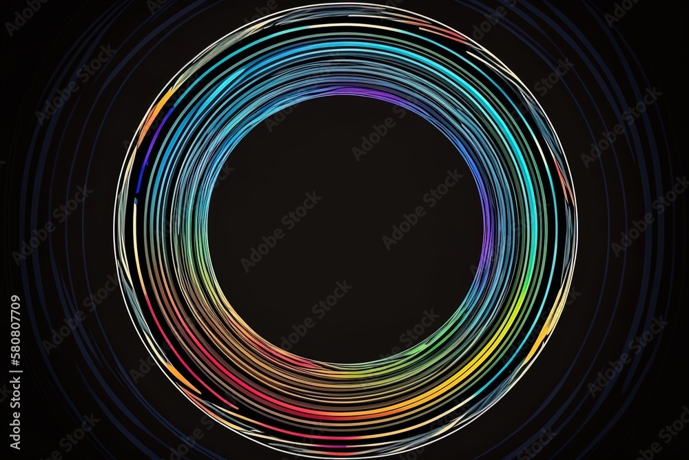 Poster colorful cartoon wave with empty circle frame with space for text. creative liquid ocean waves black