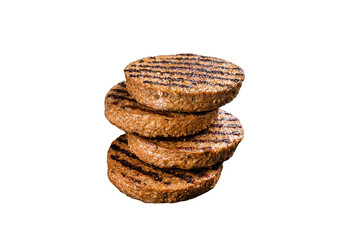 Griiled meat free patties, plant based meat steak cutlets.  Isolated, transparent background.