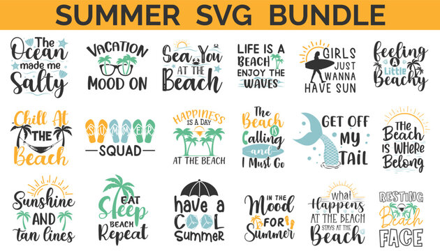 Summer SVG Bundle with Retro style on White Background.
18 Summer T Shirt Design Bundle.
Beach SVG T Shirt Design Bundle.
Summer Quotes SVG Bundle, Cut files, beach eps file.