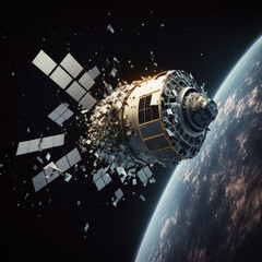 Disintegration of Satellite in Space, AI Generative