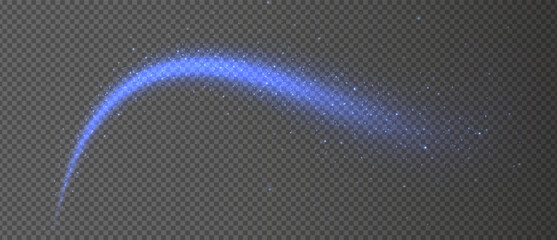 Magic blue wind png festive isolated on transparent background. Blue comet png with sparkling stars and dust.
