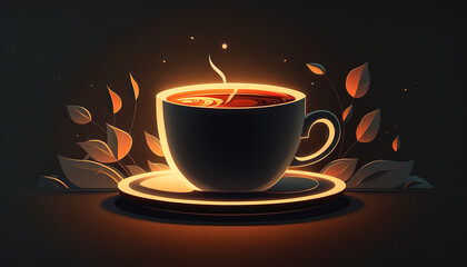 Cup of coffee in the morning with moody lighting. Generative AI.