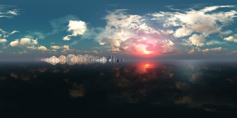 Naklejka premium archipelago, sea bay, HDRI, environment map , Round panorama, spherical panorama, equidistant projection, 360 high resolution panorama 3d rendering, 