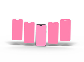 Render of smartphone and some separated screens floating on transparent background. ui ux app concept.