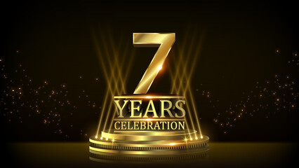 7 years Celebration Golden Jubilee Award Graphics Background. Entertainment Spot Light Hollywood Template  Luxury Premium Corporate Abstract Design Template Banner Certificate. 