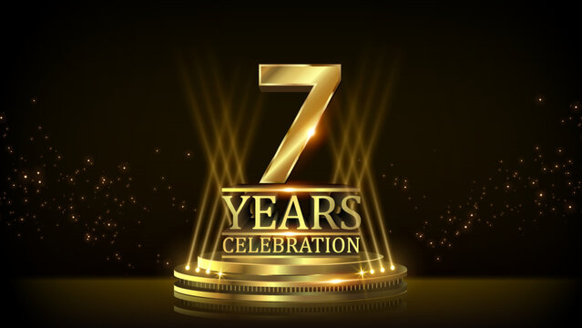 7 years Celebration Golden Jubilee Award Graphics Background. Entertainment Spot Light Hollywood Template  Luxury Premium Corporate Abstract Design Template Banner Certificate. 