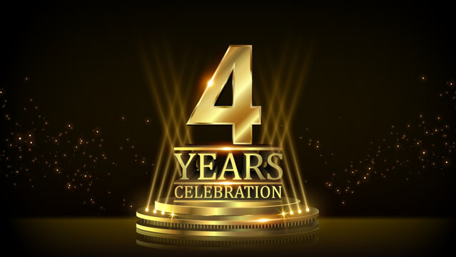 4 years Celebration Golden Jubilee Award Graphics Background. Entertainment Spot Light Hollywood Template  Luxury Premium Corporate Abstract Design Template Banner Certificate. 