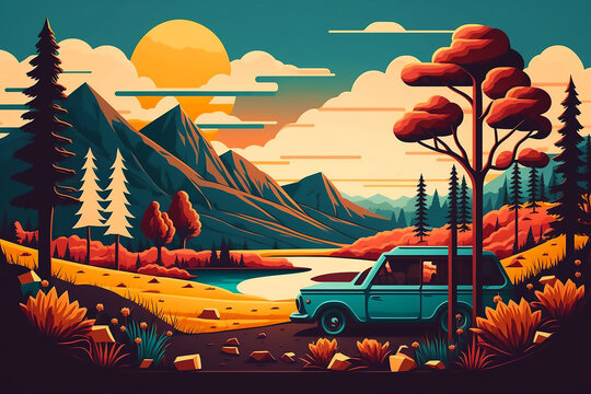 A painting of a rural road with a house in the distance, poster art, digital illustration, wallpaper, story book illustration landscape background generated ai