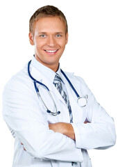 Fototapeta premium Young male physician standing with his arms crossed