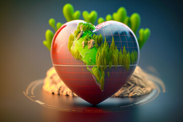 Ai generated image of heart globe with earth day concept