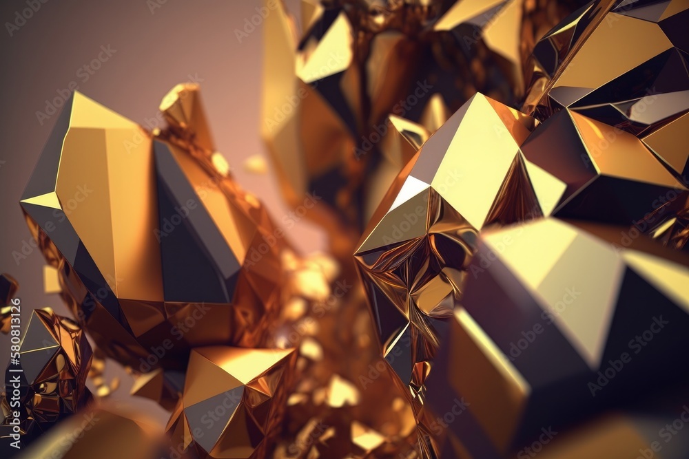 Poster an abstract gold geometric surface. computer-created looping animation. backdrop, contemporary, poly