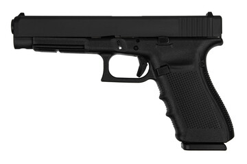 Modern semi-automatic pistol isolate on a white background. Armament for the army and police....