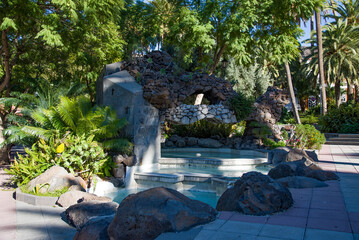 Waterfall in public park in Santa Lusia, Gran Canaria, Spain