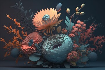 Fototapeta na wymiar Illustration of bouquet on dark background. Created with Generative AI technology