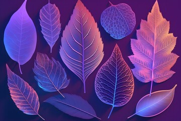 Beautiful green and purple leaves illustrations. Generative ai
