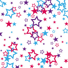 Falling colored stars, colored confetti in the form of stars on a white background, design element