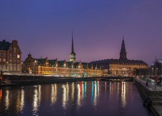 Night view at historical center of Copenhagen, Danmark