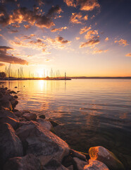 Wonderful sunset over lake Balaton in summer