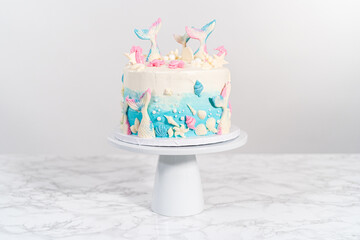 Mermaid themed 3 layer vanilla cake