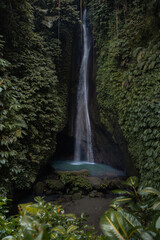 Fototapeta na wymiar Leke Leke Waterfall in Bali, Indonesia (Moody Dark Green)