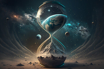 Hourglass. Time travel. Space and time. AI generation - obrazy, fototapety, plakaty