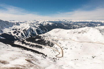 Aerial view of US Highway 6 at Loveland Pass, Colorado, USA.