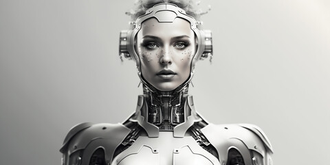 Robot woman on white background