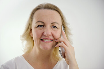 unexpected surprise woman talking on phone unpleasant smile open eyes wide something went wrong...