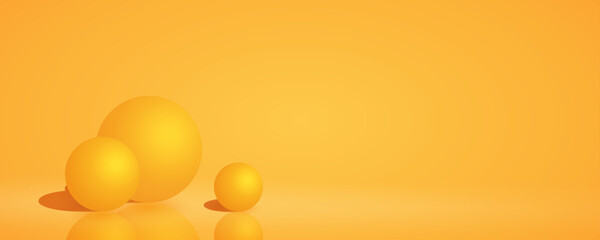 Three plain yellow spheres on a yellowish background - Abstract geometrical reflective banner minimalist design